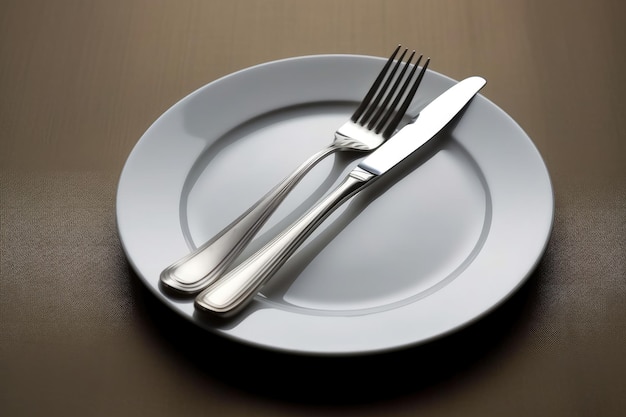 Une assiette avec une fourchette et un couteau dessus