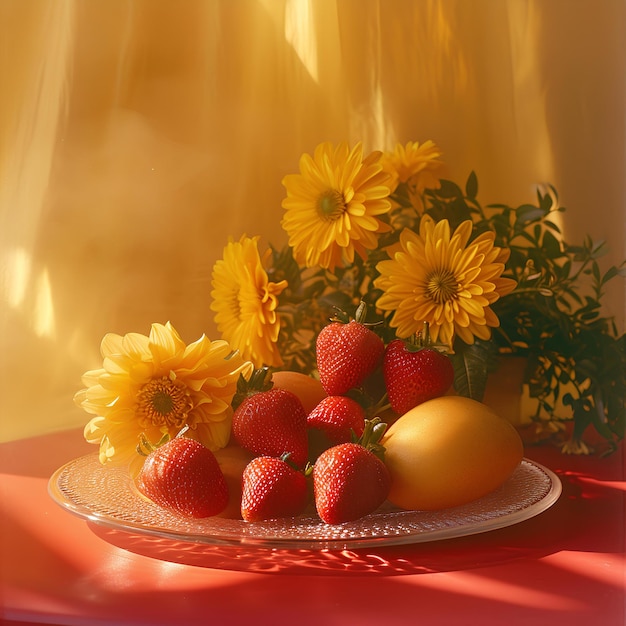 Une assiette de fraises et de fraises