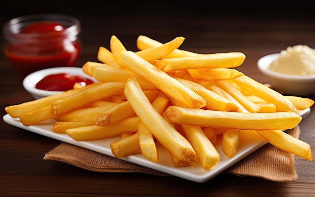 Une assiette de frites avec du ketchup sur le côté