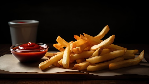 Une assiette de frites et de ketchup