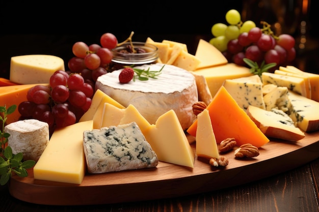 Assiette de fromages 12 variétés de fromages sur un plateau