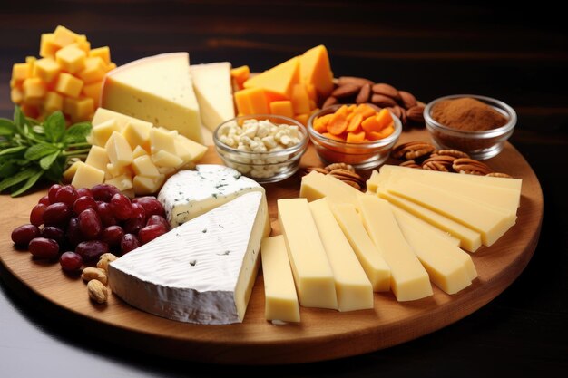 Assiette de fromages 12 variétés de fromages sur un plateau