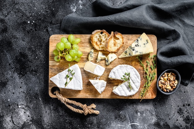 Assiette de fromages au camembert, brie et fromage bleu