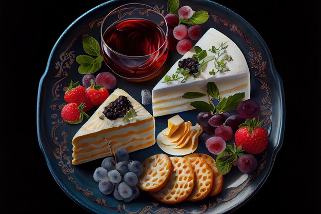 Assiette de fromages avec fromage à pâte molle