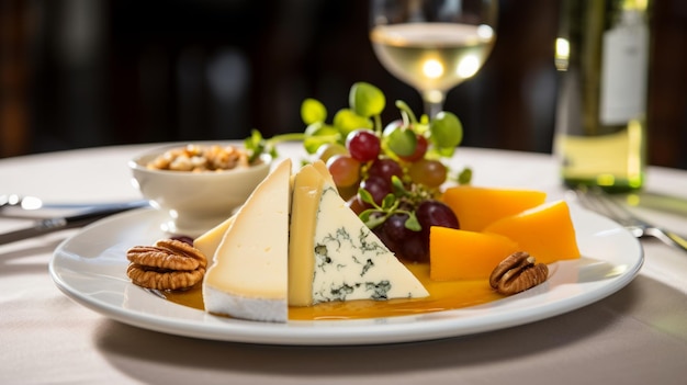 Assiette de fromages magnifiquement servie au restaurant Délices de fromages exquis Symphonie de fromages