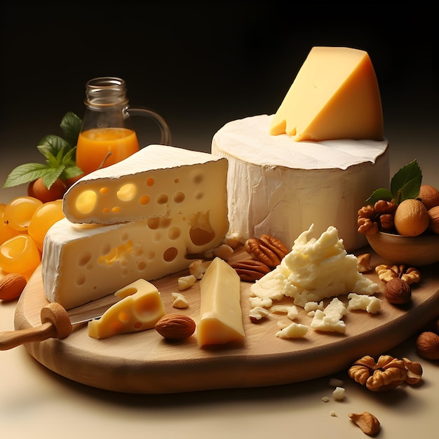 une assiette de fromages et de noix comprenant du fromage et des noix