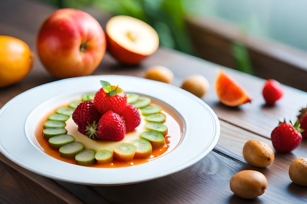 une assiette de fruits avec du kiwi dessus