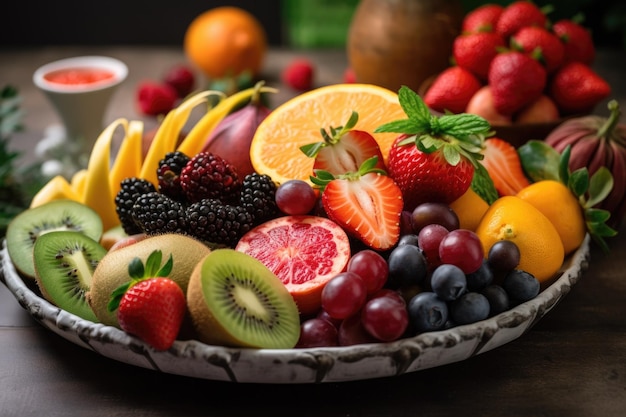 Assiette de fruits frais juteux pour un renforcement de l'immunité créée avec l'IA générative