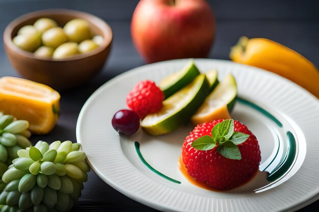 une assiette de fruits et légumes avec une cuillère dessus