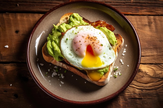 Une assiette garnie d'un œuf au plat et d'un avocat Image AI générative