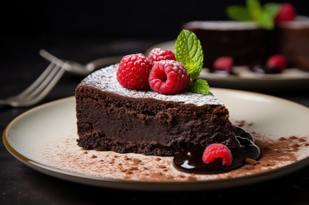 Assiette avec gâteau au chocolat sans farine