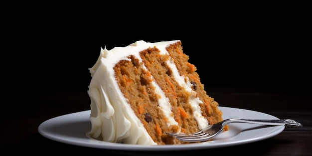 Une assiette de gâteau aux carottes avec une fourchette dessus