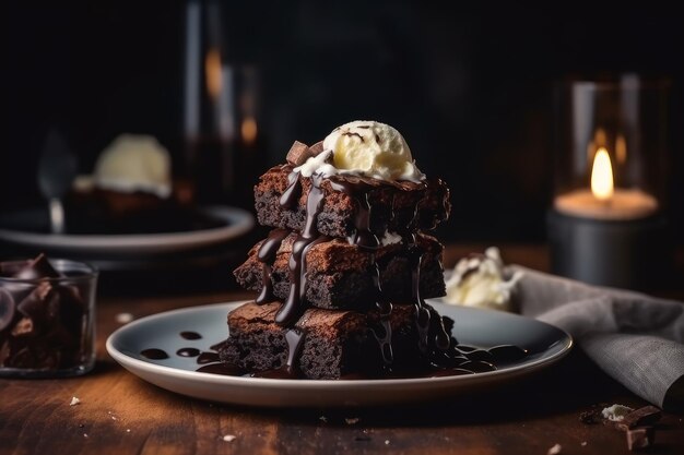 Assiette de glace au brownie au chocolat Generate Ai