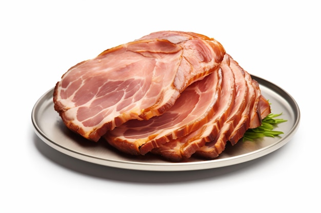 une assiette de jambon sur une surface blanche