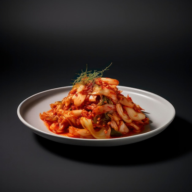 une assiette de kimchi sur fond blanc pour la photographie alimentaire