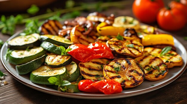 Photo une assiette de légumes grillés avec des légumes grillés