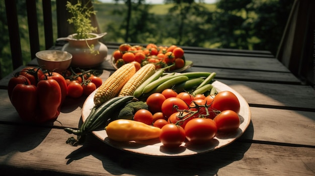 Une assiette de légumes sur une table de pique-nique