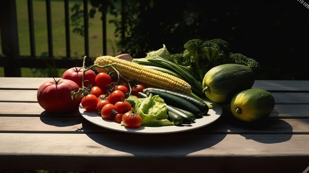 Une assiette de légumes sur une table de pique-nique