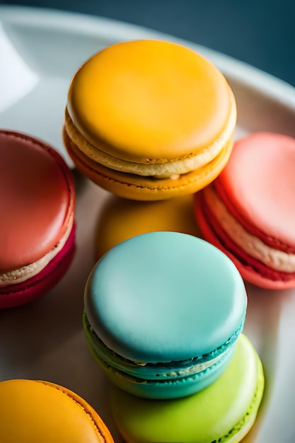 Une assiette de macarons avec un qui dit "macarons" dessus