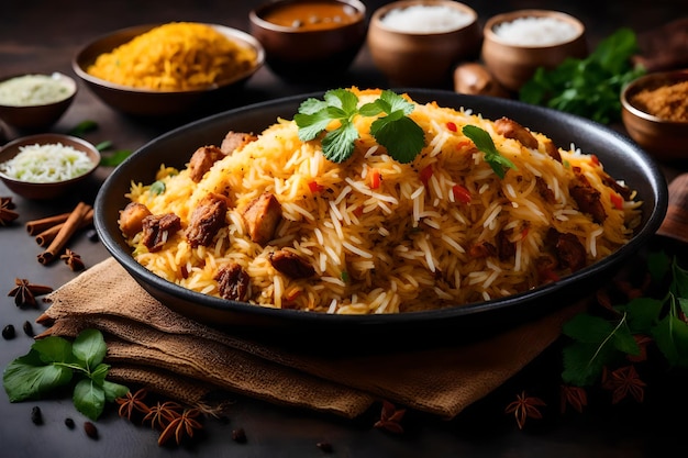 Une assiette de Malabar Biryani avec son riz cuit dans du lait de coco et des épices