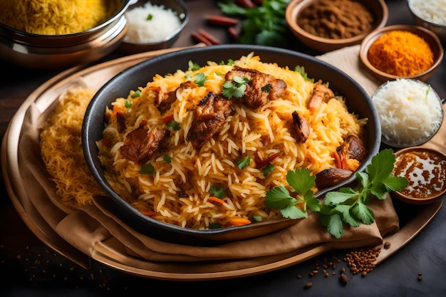 Une assiette de Malabar Biryani avec son riz cuit dans du lait de coco et des épices