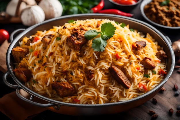 Une assiette de Malabar Biryani avec son riz cuit dans du lait de coco et des épices