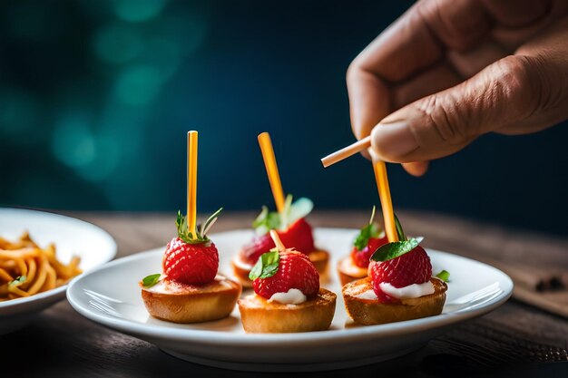 Photo une assiette de mini-pâtisseries avec des fraises sur le dessus
