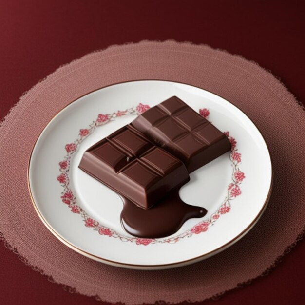 une assiette avec un morceau de chocolat dessus