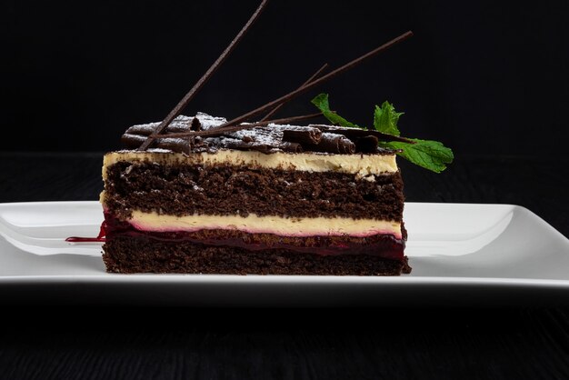 Assiette avec morceau de délicieux gâteau au chocolat