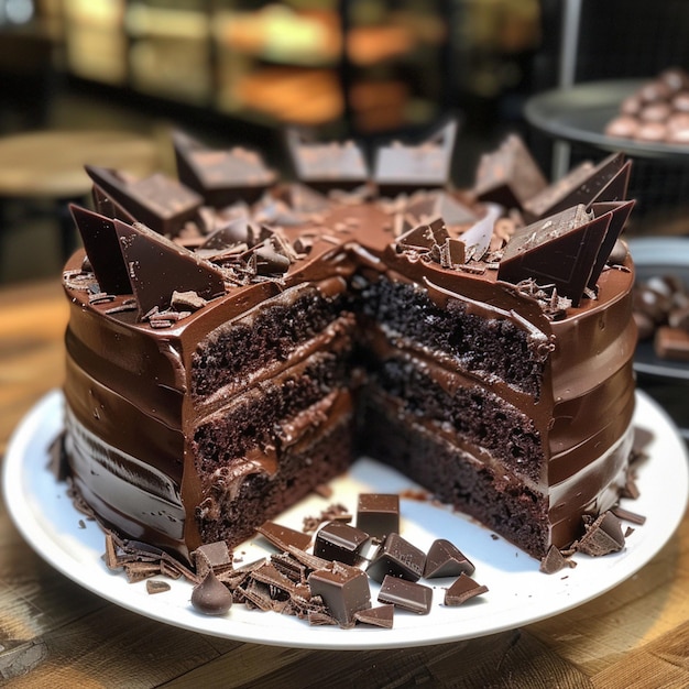 une assiette avec un morceau de gâteau au chocolat dessus