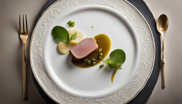 une assiette avec un morceau de viande et de légumes