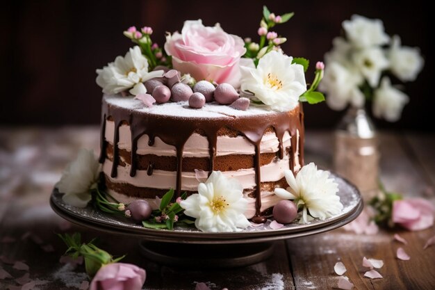 Une assiette avec des morceaux de gâteau délicieux sur une table en bois