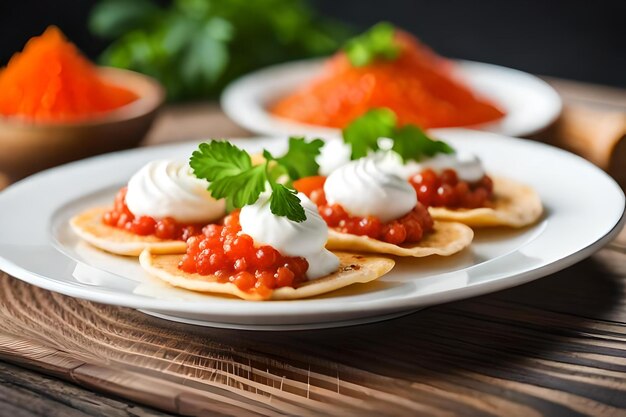 Une assiette de nachos avec de la crème sure et de la créme sure.