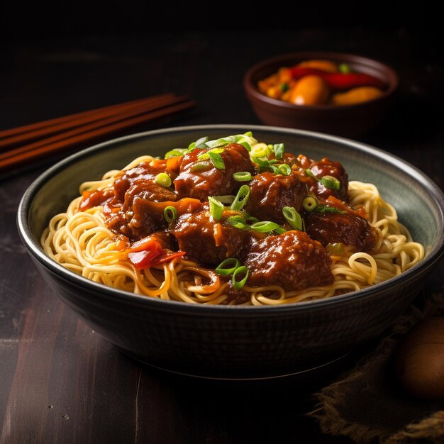 Une assiette de nourriture asiatique délicieuse sur la table