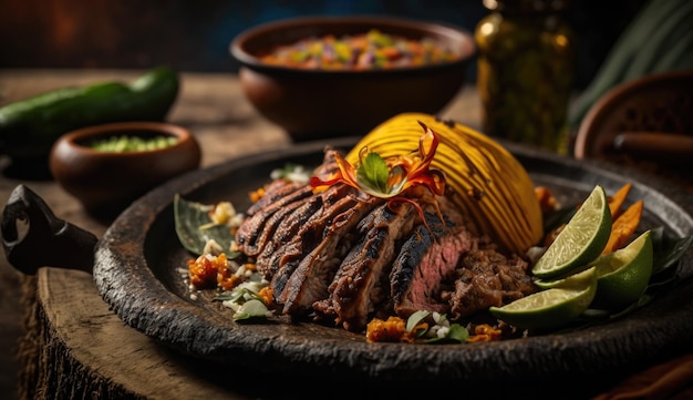 Une assiette de nourriture avec une assiette de nourriture dessus