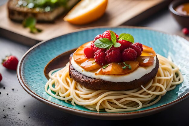 Une assiette de nourriture avec une assiette de nourriture dessus