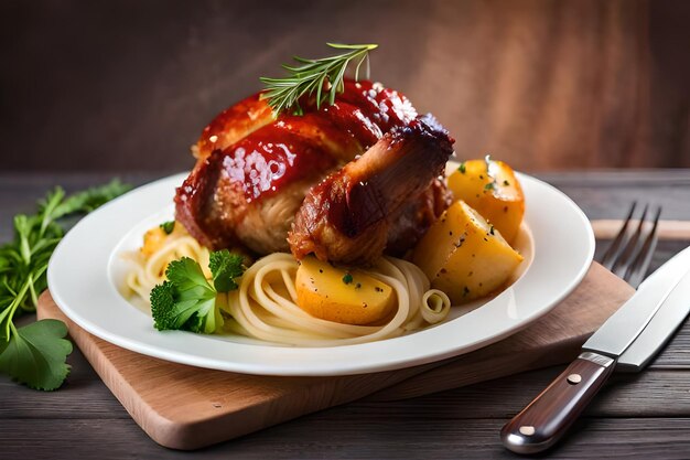 Une assiette de nourriture avec une assiette de nourriture dessus