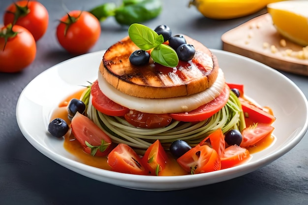 Une assiette de nourriture avec une assiette de nourriture qui dit « végétalien ».