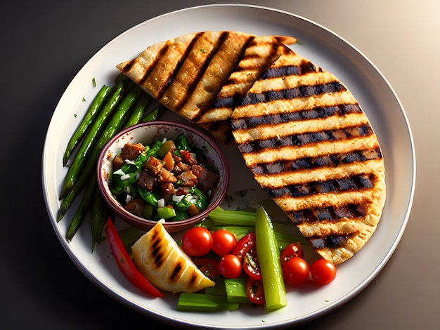 Une assiette de nourriture avec un bol d'asperges et une assiette de nourriture