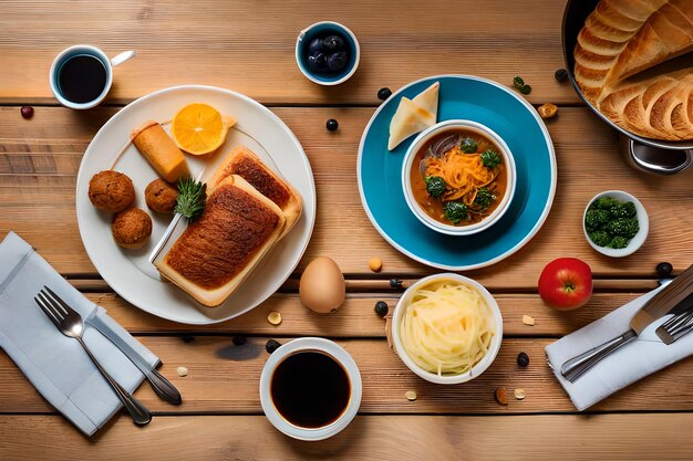 Photo une assiette de nourriture avec un bol de soupe et une cuillère.