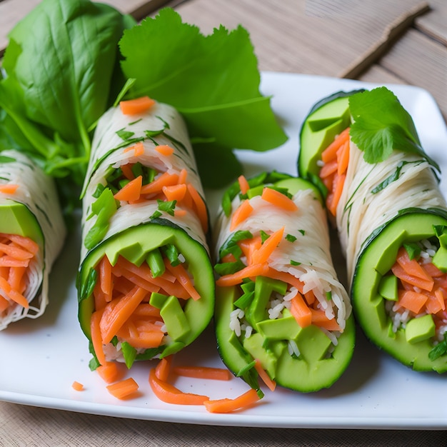 Une assiette de nourriture avec des carottes et du concombre dessus