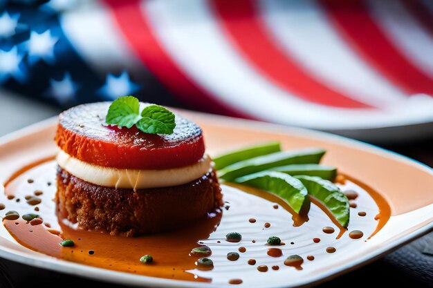 Photo une assiette de nourriture avec une chemise rayée rouge et blanche dessus