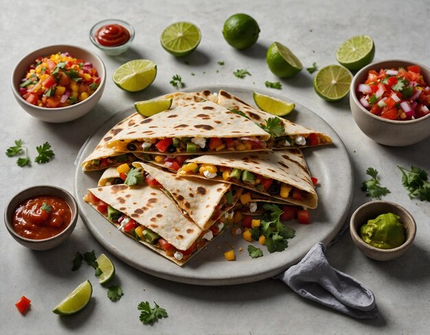 une assiette de nourriture comprenant des tortillas, de l'avocat et de l'avocado