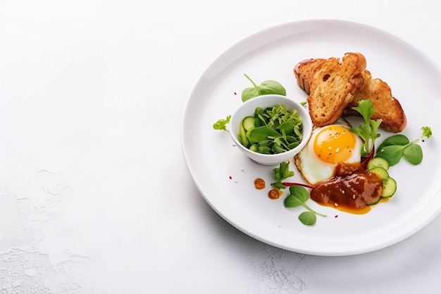 Une assiette de nourriture avec un côté d'œuf au plat et de pain grillé