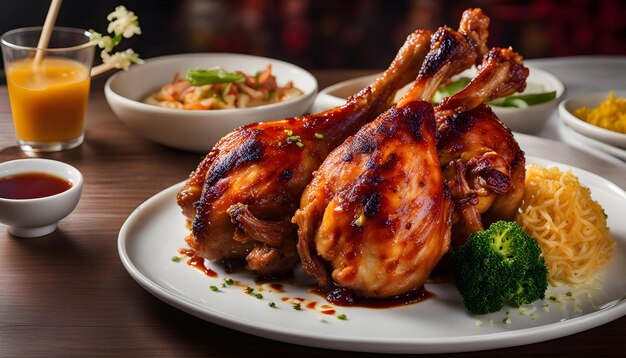 une assiette de nourriture avec du poulet et des légumes