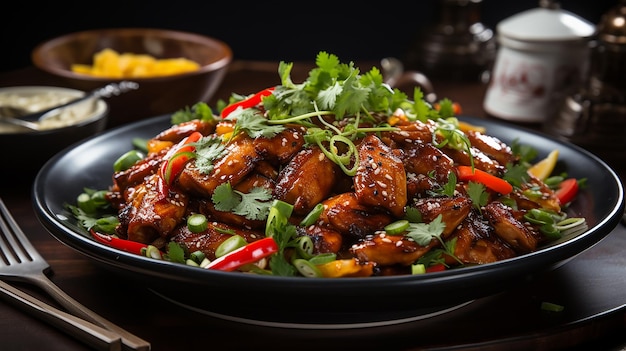 une assiette de nourriture avec du poulet et des légumes