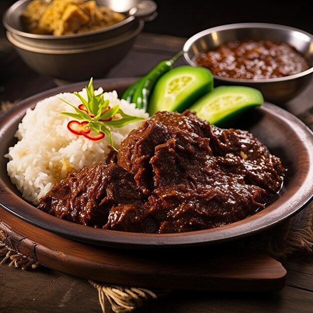 une assiette de nourriture avec du riz et un côté de riz.