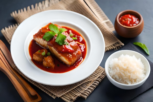 une assiette de nourriture avec du riz et du riz