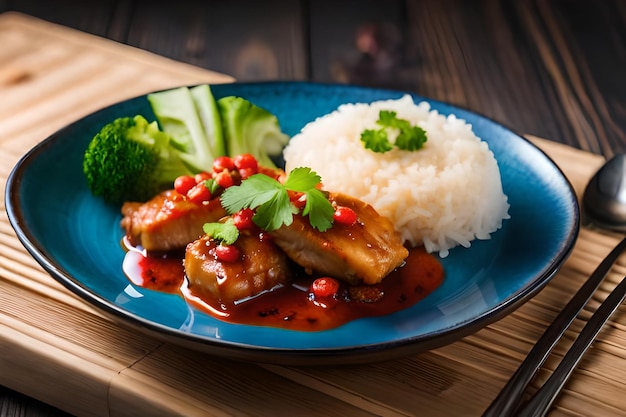 une assiette de nourriture avec du riz et des légumes dessus