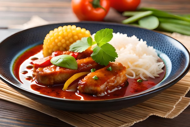 une assiette de nourriture avec du riz et des légumes